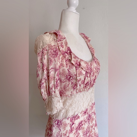 FREE PEOPLE Lucie Mini in Pink Combo Tie Back Dress w/ Lace - Picture 6 of 11